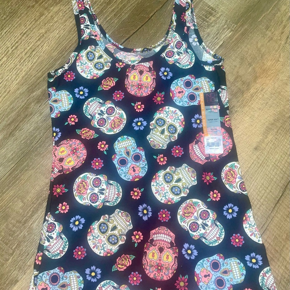 Dia De Los Muertos Super Soft Fitted Scoop Tank Woman’s Medium NWT